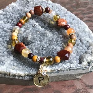 Mookaite and goldstone initial stretch bracelet